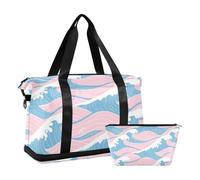 Bolsas de lona con diseño de olas japonesas y bolsillo para mojado y correa ajustable, para deportes, plegables, para hombres y mujeres
