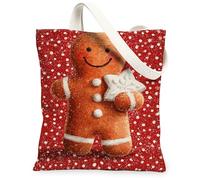 Bolsas de lona con diseño de pan de jengibre, bolsas de compras reutilizables con bonito patrón de galletas navideñas, festivas, ligeras, lavables, con correa de hombro para gimnasio, viajes al aire