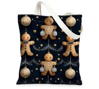 Bolsas de lona con diseño de pan de jengibre, bolsas de compras reutilizables con bonito patrón navideño, divertidas, ligeras, lavables, con correa para el hombro, para comestibles, viajes, playa, 13