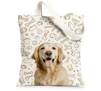 Bolsas de lona con diseño de perro, bolsas de comestibles reutilizables con diseño de animales divertidos, ligeras y lavables de temporada con correa para el hombro, Blanco, 13x15 Inch