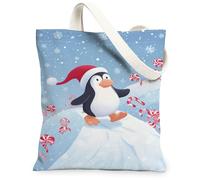 Bolsas de lona con diseño de pingüino, bolsas de comestibles reutilizables con bonito patrón de pingüino, ligeras y lavables, con correa de hombro para compras, viajes, playa, 13 x 15 pulgadas