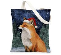 Bolsas de lona con diseño de zorro de Navidad, bolsas reutilizables con diseño de vida silvestre, vintage, ligeras, lavables, correa de hombro F, Anaranjado, 13x15 Inch