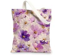 Bolsas de lona con diseño floral, bolsas de compras reutilizables con diseño de flores, vintage, ligeras, lavables, con correa para el hombro para G, Violeta, 13x15 Inch
