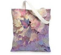 Bolsas de lona con diseño floral de hadas, bolsas de compras reutilizables con patrón de flores de mariposa, artísticas, vintage, ligeras, lavables, Violeta, 13x15 Inch