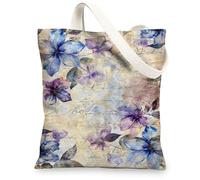 Bolsas de lona con diseño floral vintage y artístico, reutilizables, ligeras y lavables, con correa para el hombro B, Violeta, 13x15 Inch