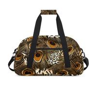 Bolsas de lona con estampado animal para niñas y niños, estampado de tigre de plumas de pavo real, bolsa de viaje de fin de semana, bolsa de viaje de 24 L, bolsa de deporte para gimnasio, bolsa de
