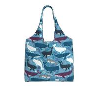 Bolsas de lona con estampado de ballena, bolsas de tela reutilizables para compras, playa, comestibles, a la moda