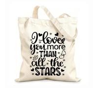 Bolsas de lona con estampados personalizables Te amo más que a todas las estrellas corazón día de san valentín amor sé mío vacaciones Tela de 12 oz de grosor Combina con la ropa 31x36cm Mediano