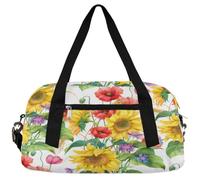 Bolsas de lona con flores florales para niñas y niños, diseño de girasol, amapola, cebada, ligera, deportiva, bolsa de gimnasio para niños, pequeñas bolsas de viaje para llevar durante la noche,