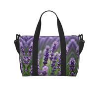 Bolsas de lona con flores y flores de lavanda morada para viajes, bolsas de viaje ligeras para artículos personales, bolsas de gimnasio para hombres y mujeres, Negro -, Talla única