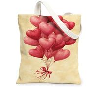 Bolsas de lona con forma de globo y corazón para el día de San Valentín, diseño de amor, ligeras, lavables, con correa para el hombro, bolsas de comestibles para compras, B, Rojo, 13x15 Inch