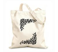 Bolsas de lona con impresión digital Elegantes diseños florales en esquinas con hojas y espirales que crean simetría y enmarcan el espacio. Tela de 12 oz de grosor Se usa como neceser 31x36cm Mediano