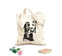 Bolsas de lona con impresión digital Siluetas de rey y reina en papiro egipcio ofreciendo sacrificios a los dioses Dioses del antiguo Egipto Tela de 12 oz de grosor Se usa como neceser 31x36cm