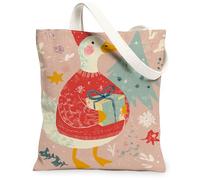 Bolsas de lona de animales de Navidad, diseño de pato fantástico, bolsas de comestibles reutilizables, vintage, ligeras y lavables con correa para el hombro, Melocotón, 13x15 Inch