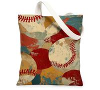 Bolsas de lona de béisbol, diseño deportivo vintage, bolsas de comestibles reutilizables, ligeras y lavables, correa de hombro F, Varios colores, 13x15 Inch