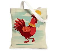 Bolsas de lona de gallo, diseño vibrante de pollo, bolsas reutilizables para comestibles, rústicas, ligeras, lavables, Rojo, 13x15 Inch