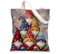 Bolsas de lona de gnomo de Navidad, con patrón de hadas coloridas, reutilizables, vintage, ligeras, lavables, Colorido, 13x15 Inch
