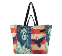 Bolsas de lona de gran capacidad para cocina, bolsa de playa, para mujer, accesorios de picnic, bandera del día de los presidentes de Estados Unidos, bandera y Lady Liberty