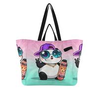 Bolsas de lona de gran capacidad para cocina, bolsas de comestibles para mamá, para hombres, regalos de boda, fiesta, panda genial con monopatín y pizza