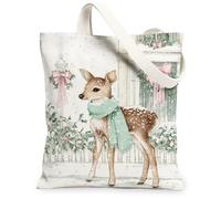 Bolsas de lona de invierno con diseño de animales del bosque, reutilizables, ligeras y lavables, con correa para el hombro, para viajes al aire libre, playa, picnic, 13 x 15 pulgadas