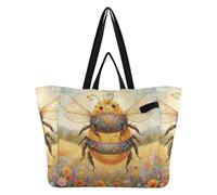 Bolsas de lona de moda, bolsas de comestibles de cocina, bolsa de dama de honor para mujer, viajes, cocina, tienda, abeja, flores silvestres, prado, collage