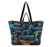 Bolsas de lona de moda, bolsas de comestibles de cocina, bolsa de todo para hombres, mercado de agricultores, viajes, monstruos azules, camiones, graffiti