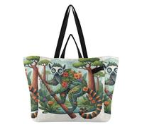 Bolsas de lona de moda para la cocina, bolsas de compras casuales para mujeres, mercado de agricultores, viajes, lémur de Madagascar, collage de selva tropical