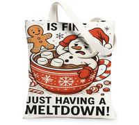 Bolsas de lona de muñeco de nieve navideño, diseño de pan de jengibre, bolsas de compras reutilizables, lona ligera lavable para invierno, Blanco, 13x15 Inch