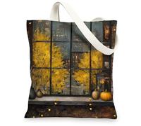 Bolsas de lona de otoño, reutilizables con escena artística de otoño, bolsas de comestibles de inspiración vintage, ligeras, lavables, con correa de hombro, bolsas de lona para gimnasio, viajes al