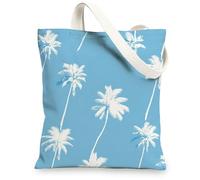 Bolsas de lona de palmera, bolsas de compras reutilizables con estampado de hojas tropicales, para verano, ligeras, lavables, con correa para el hombro, para viajes, playa, picnic, 13 x 15 pulgadas