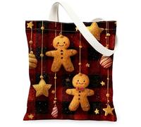 Bolsas de lona de pan de jengibre, bolsas de compras reutilizables con patrón festivo de Navidad, ligeras, lavables, con correa para el hombro, para comestibles, viajes, playa, 13 x 15 pulgadas