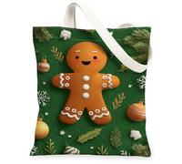 Bolsas de lona de pan de jengibre, bolsas de compras reutilizables con patrón navideño, para invierno, alegre, vintage, ligeras, lavables, con hombro, talla S, Verde, 13x15 Inch