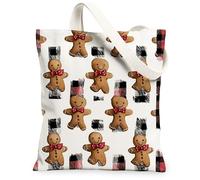 Bolsas de lona de pan de jengibre, bonitas bolsas de compras reutilizables con patrón de galletas navideñas, divertidas, ligeras, lavables, con correa para el hombro, lona para comestibles, viajes