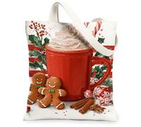 Bolsas de lona de pan de jengibre de Navidad, bolsas de comestibles reutilizables con diseño navideño, lona ligera y lavable para compras, viajes, 13 x 15 pulgadas