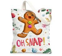 Bolsas de lona de pan de jengibre, divertidas bolsas de comestibles reutilizables, ligeras y lavables para invierno, con correa para el hombro, Blanco, 13x15 Inch