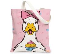 Bolsas de lona de pato, bolsas de comestibles reutilizables con diseño de animales, divertidas de primavera, ligeras, lavables, con correa de hombro, Melocotón, 13x15 Inch