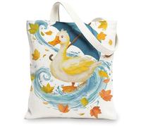 Bolsas de lona de pato, bolsas de compras reutilizables con bonito diseño de animales, ligeras y lavables con correa para el hombro, Blanco, 13x15 Inch