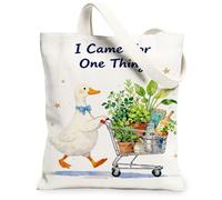 Bolsas de lona de pato, con bonito patrón de plantas de animales, bolsas reutilizables con diseño floral de primavera, ligeras, lavables, correa de hombro, Blanco, 13x15 Inch