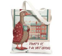 Bolsas de lona de pato de invierno, bolsas de comestibles reutilizables con bonito estampado de animales, vintage, ligeras, lavables, correa de hombro para viajes, 13 x 15 pulgadas