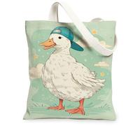 Bolsas de lona de pato, diseño de animales juguetones, bolsas de comestibles reutilizables, ligeras y lavables, con correa de hombro para T, Azul claro, 13x15 Inch