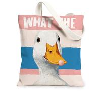 Bolsas de lona de pato, divertidas bolsas de comestibles reutilizables con estampado de animales, para verano, peculiar, juguetonas, ligeras, lavables, correa de hombro Ca, Melocotón, 13x15 Inch