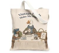 Bolsas de lona de pato vintage, bolsas reutilizables con patrón de animales, ecológicas, ligeras, lavables para exteriores, Beige, 13x15 Inch