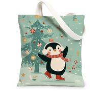 Bolsas de lona de pingüino de Navidad, bolsas reutilizables con bonito diseño de vida silvestre, ligeras y lavables para invierno, Menta, 13x15 Inch