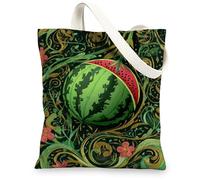 Bolsas de lona de sandía, bolsas de compras reutilizables con patrón de frutas, bolsas de compras vintage florales ligeras lavables con correa para el hombro, Verde, 13x15 Inch