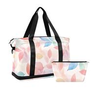 Bolsas de lona de viaje para fin de semana, bolsa de gimnasio grande con bolsa de aseo para deportes, multifuncional, diseño de hojas de acuarela, Acuarela Art Leaves Light Red, 1 size