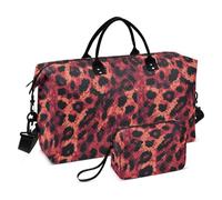 Bolsas de lona decorativas de piel de animal con diseño de leopardo rojo y negro para viajes, gimnasio, deportes, con bolsa de aseo para viaje, juego de 2 bolsas para