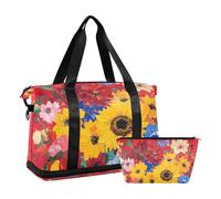 Bolsas de lona deportivas con diseño de flores primaverales y girasoles, multifuncionales, para gimnasio, deportes, con bolsa de aseo para yoga, Flores primaverales rojo girasol, 1 size