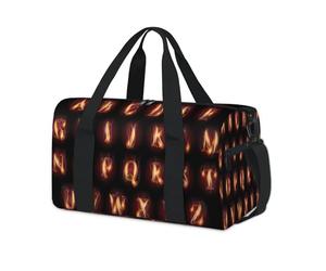 Bolsas de lona deportivas con letras que queman fuego, para niños, niñas, mujeres, hombres, letras del alfabeto, durante la noche, fin de semana, bolsa de viaje, bolsa de viaje para el gimnasio