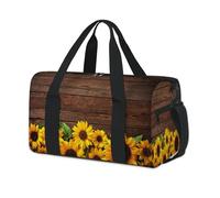 Bolsas de lona deportivas de madera vintage con girasoles para niños, niñas, mujeres, hombres, girasoles de madera, bolsa de viaje para fin de semana, bolsa de viaje para llevar al gimnasio, bolsas de