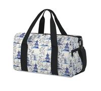 Bolsas de lona deportivas estilo vintage con estampado de pagodas de tinta azul japonesa para niños, niñas, niños, mujeres y hombres, bolsa de viaje para fin de semana, bolsa de viaje para llevar al